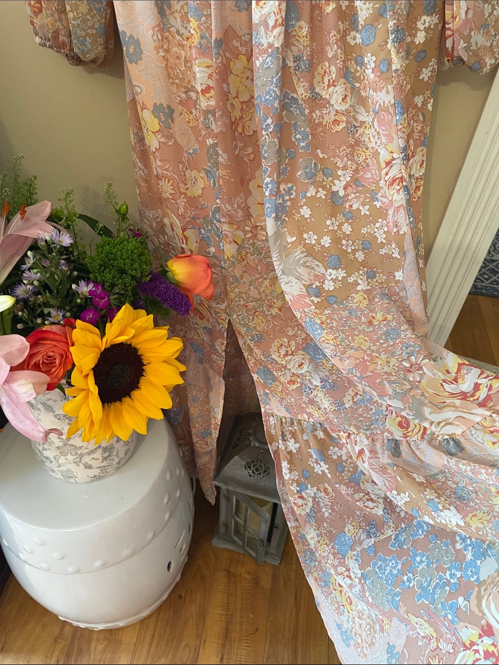 Inspired Hearts Floral Maxi Dress in Blush, Blue, Yellow - Picture 9 of 14